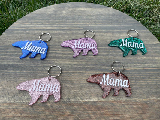 Mama Bear Glitter Keychain