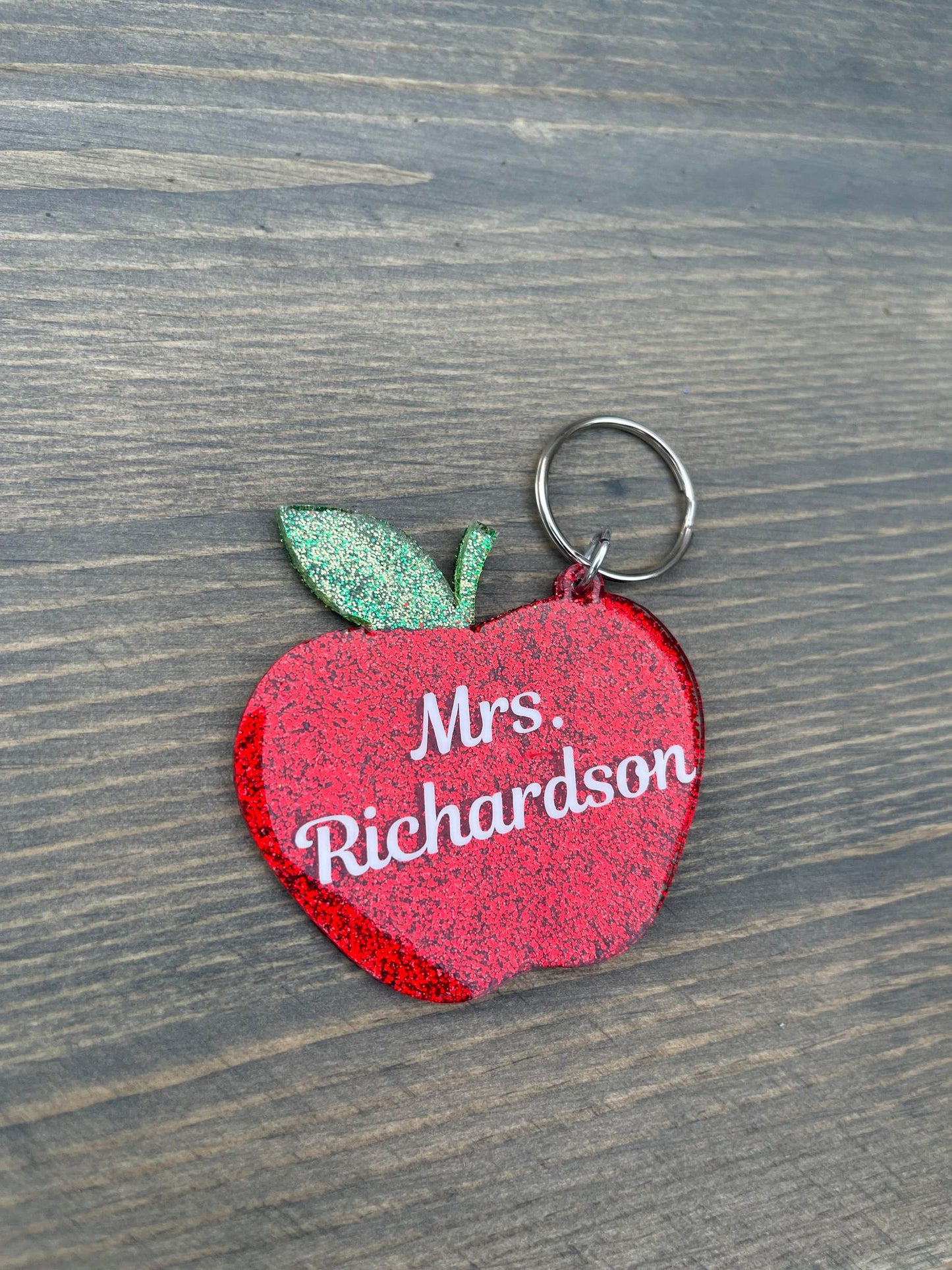 Personalized Glitter Apple Keychain