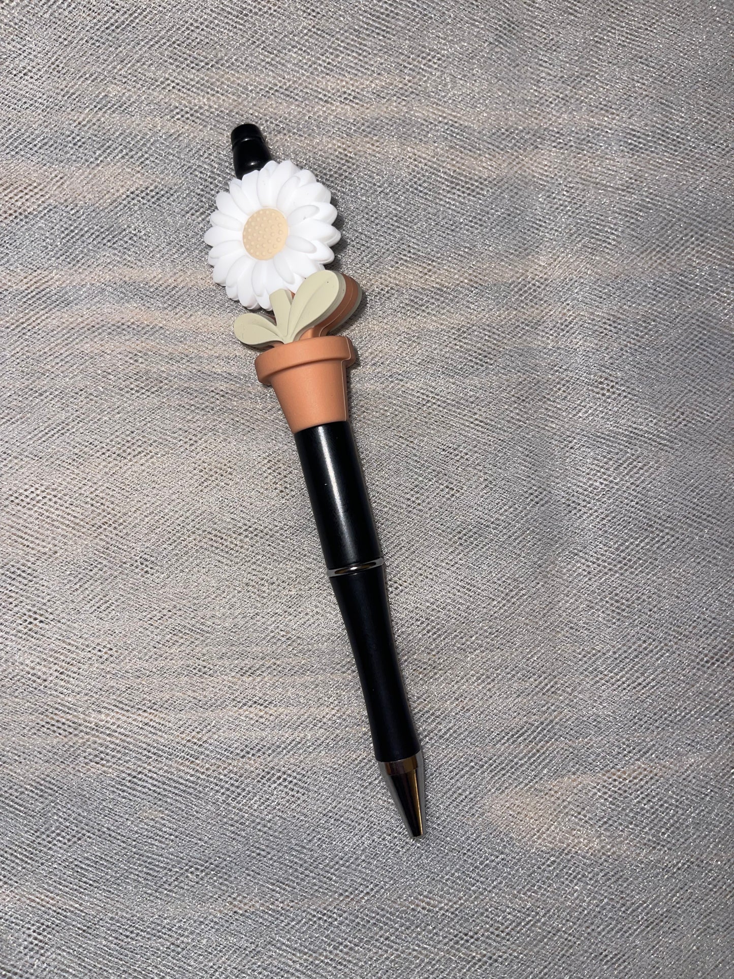 White Potted Flower Beaded Pen