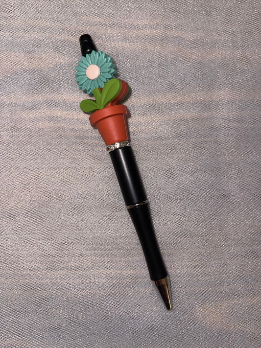 Aqua Potted Flower Beaded Pen