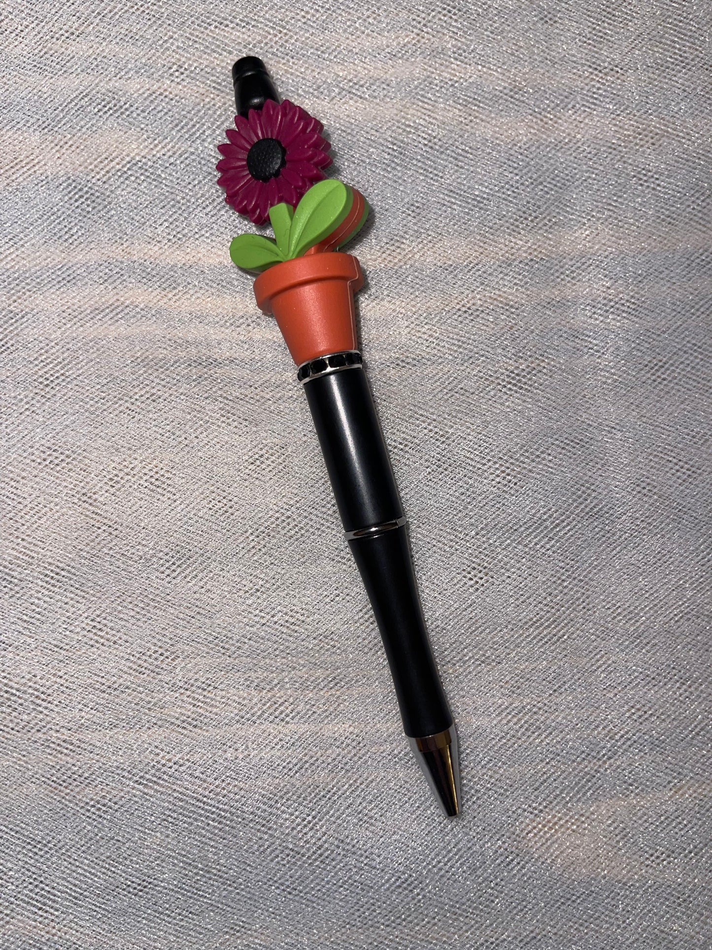 Burgundy Potted Flower Beaded Pen