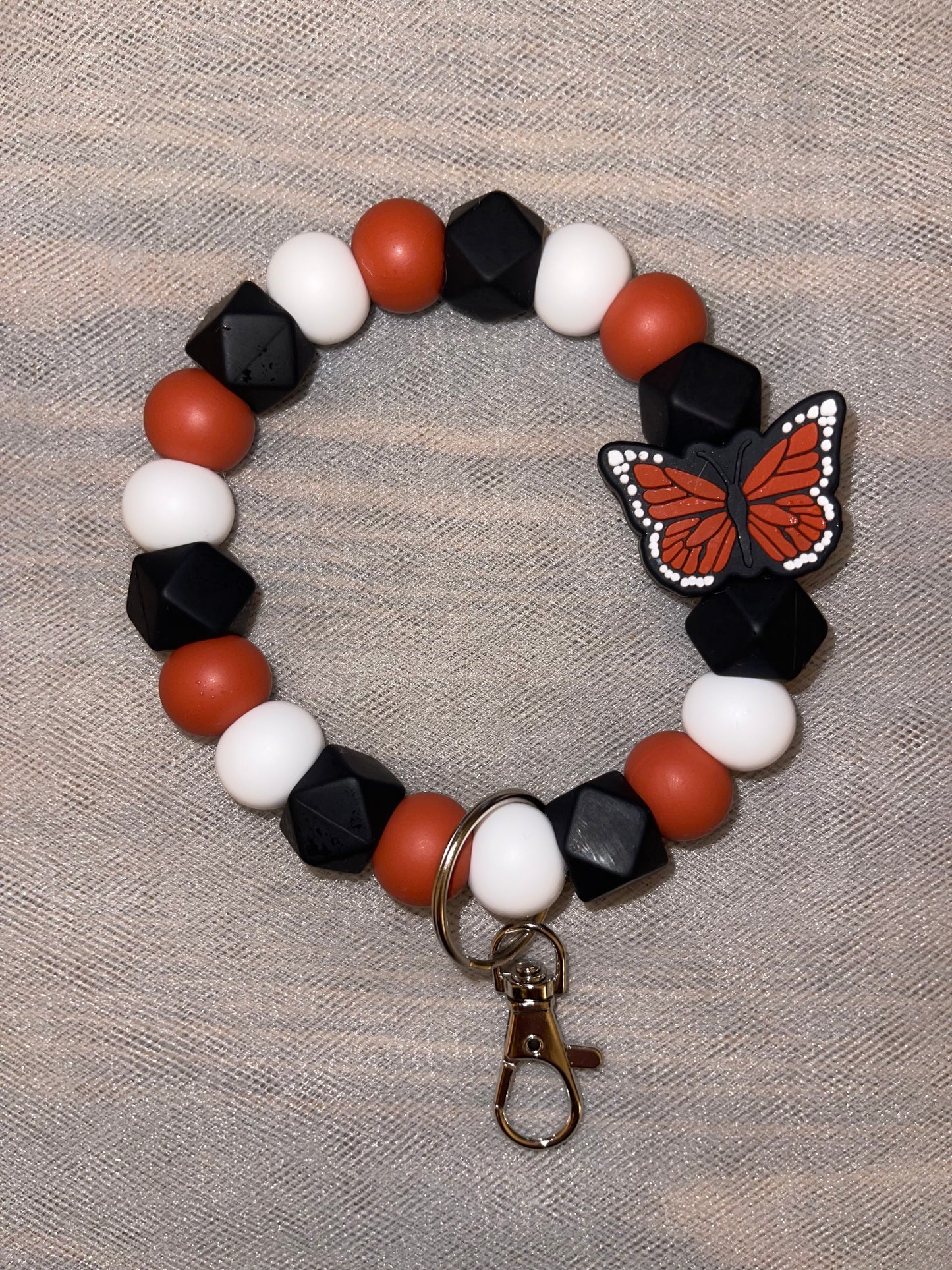 Orange Butterfly Keychain Wristlet M/L - 20 beads