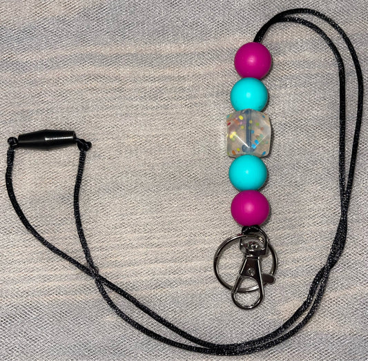 Fuchsia Aqua Confetti Lanyard