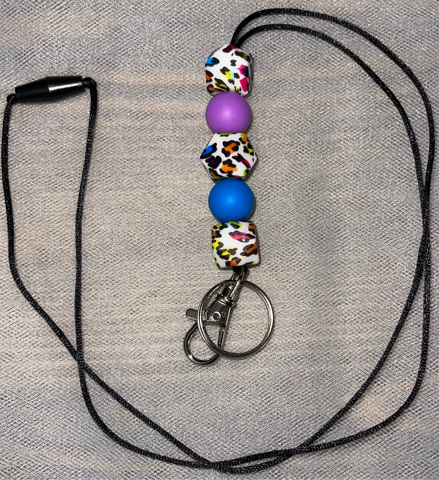 Purple & Blue Bright Leopard Lanyard