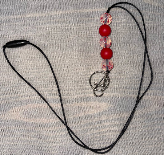 Red & Heart Confetti Lanyard