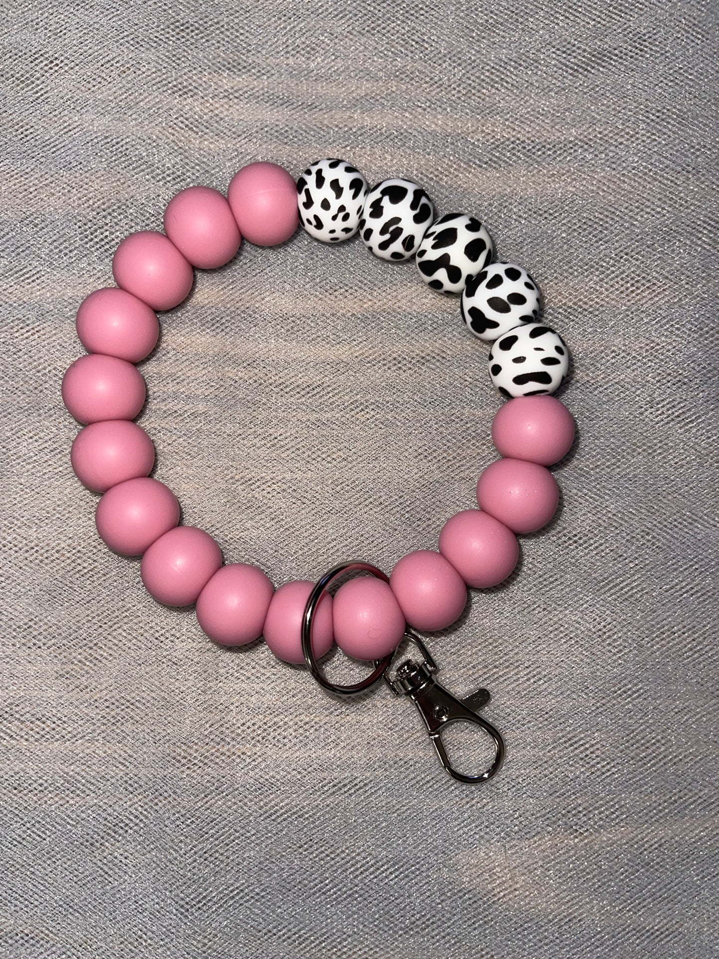 Dusty Pink Cow Keychain Wristlet M/L - 20 beads