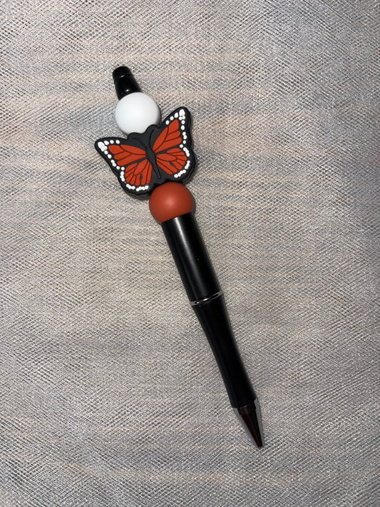 Orange Butterfly Beaded Pen