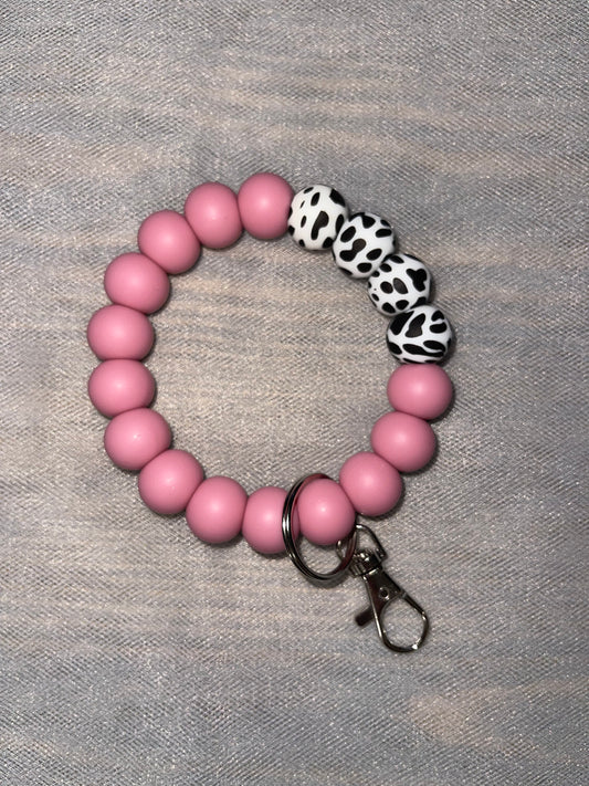 Dusty Pink Cow Keychain Wristlet S/M - 18 beads