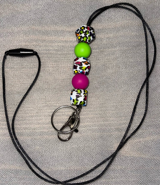 Green & Pink Bright Leopard Lanyard