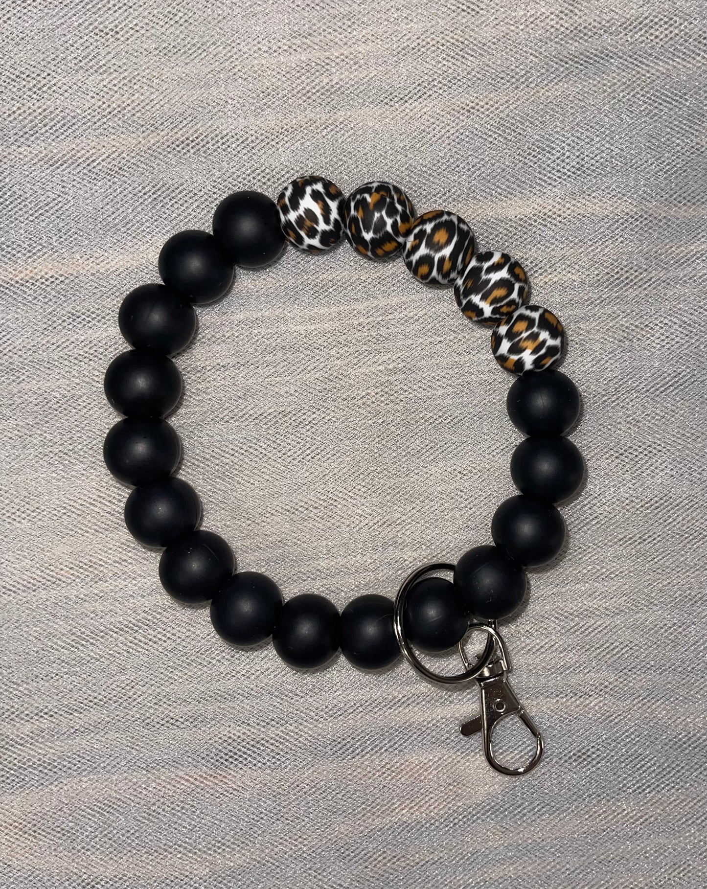 Black & Leopard Keychain Wristlet M/L - 20 beads